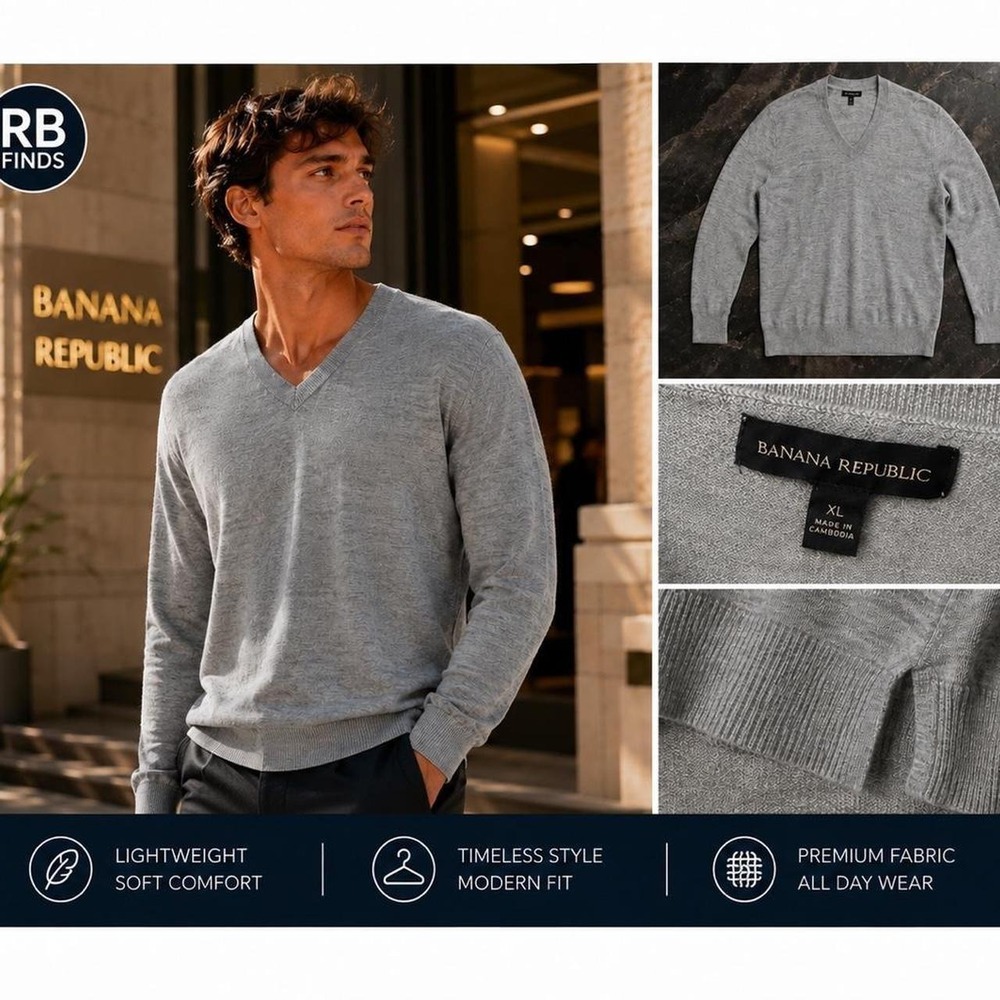 Banana Republic Lightweight Gray V-Neck‎ Sweater